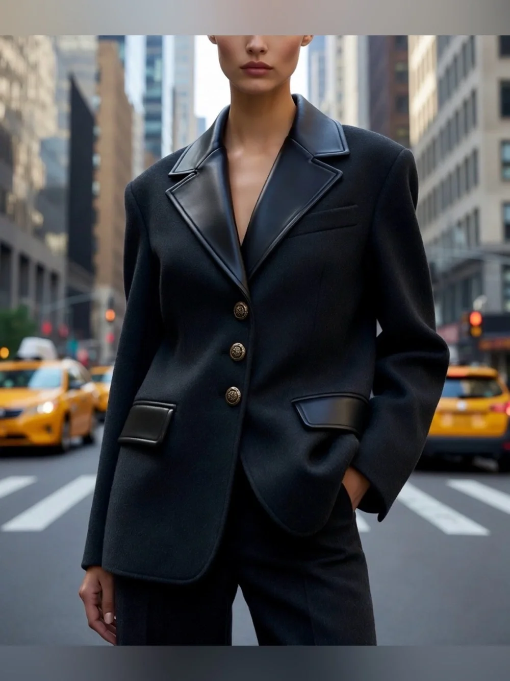 Alberto Makali Wool Leather Blazer Jacket Size 10